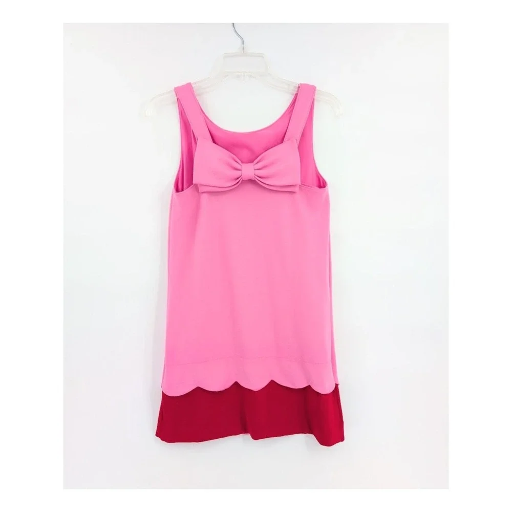 Kate Spade Girl Bow‎ Dress Pink Red Scalloped Hem Sleeveless Sz 14Y Large